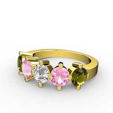 5 Taşlı Yüzük - Pırlanta, pembe kuvars ve peridot 18 ayar altın yüzük (0.66 karat) #165y9s1
