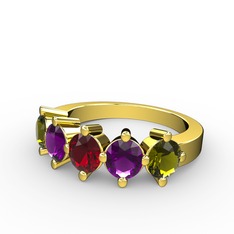 5 Taşlı Yüzük - Garnet, ametist ve peridot 14 ayar altın yüzük #16ebbq4