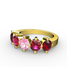 Pembe kuvars, rodolit garnet ve garnet 8 ayar altın yüzük