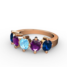 5 Taşlı Yüzük - Akuamarin, ametist ve lab safir 925 ayar rose altın kaplama gümüş yüzük #16ifg4o