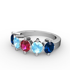 Rodolit garnet, akuamarin ve lab safir 18 ayar beyaz altın yüzük