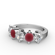 Pırlanta, kök yakut ve swarovski 14 ayar beyaz altın yüzük (0.66 karat)