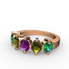 5 Taşlı Yüzük - Ametist, peridot ve yeşil kuvars 18 ayar rose altın yüzük #171bmvo
