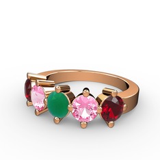 5 Taşlı Yüzük - Kök zümrüt, pembe kuvars ve garnet 8 ayar rose altın yüzük #174pujc