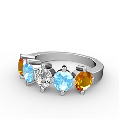 5 Taşlı Yüzük - Swarovski, akuamarin ve sitrin 925 ayar gümüş yüzük #176qfkz