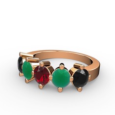 Garnet, kök zümrüt ve siyah zirkon 14 ayar rose altın yüzük