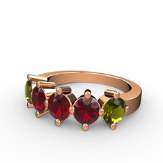 5 Taşlı Yüzük - Garnet ve peridot 14 ayar rose altın yüzük #17avlxr