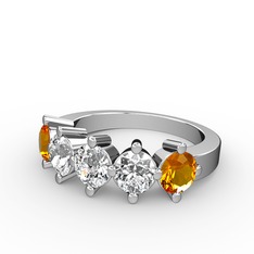 Pırlanta, swarovski ve sitrin 925 ayar gümüş yüzük (0.66 karat)