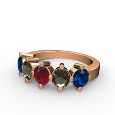 Garnet, dumanlı kuvars ve lab safir 8 ayar rose altın yüzük