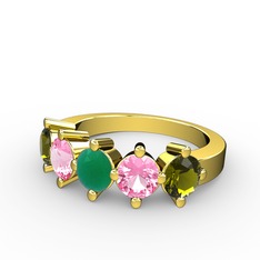 5 Taşlı Yüzük - Kök zümrüt, pembe kuvars ve peridot 18 ayar altın yüzük #17gui9u