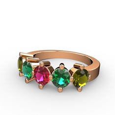 Rodolit garnet, yeşil kuvars ve peridot 14 ayar rose altın yüzük
