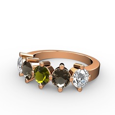 Peridot, dumanlı kuvars ve pırlanta 14 ayar rose altın yüzük (1.32 karat)