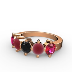 Siyah zirkon, kök yakut ve rodolit garnet 18 ayar rose altın yüzük