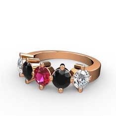 Rodolit garnet, siyah zirkon ve swarovski 8 ayar rose altın yüzük