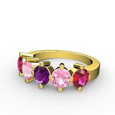 5 Taşlı Yüzük - Ametist, pembe kuvars ve rodolit garnet 925 ayar altın kaplama gümüş yüzük #17zs9fe