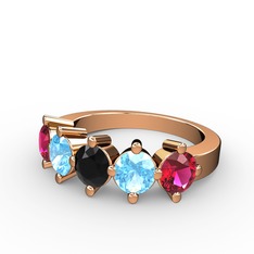 Siyah zirkon, akuamarin ve rodolit garnet 8 ayar rose altın yüzük