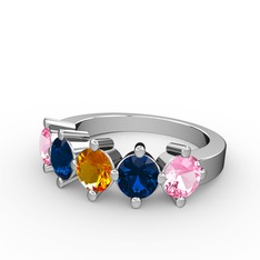 5 Taşlı Yüzük - Sitrin, lab safir ve pembe kuvars 18 ayar beyaz altın yüzük #18b36jt