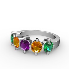 5 Taşlı Yüzük - Ametist, sitrin ve yeşil kuvars 925 ayar gümüş yüzük #18gz0ep