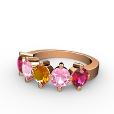 5 Taşlı Yüzük - Sitrin, pembe kuvars ve rodolit garnet 18 ayar rose altın yüzük #18iodx5