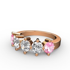 Pırlanta, beyaz zirkon ve pembe kuvars 8 ayar rose altın yüzük (0.66 karat)