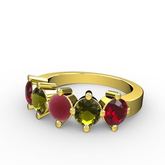 5 Taşlı Yüzük - Kök yakut, peridot ve garnet 925 ayar altın kaplama gümüş yüzük #18xoujw