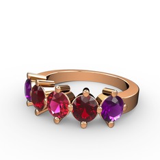 5 Taşlı Yüzük - Rodolit garnet, garnet ve ametist 8 ayar rose altın yüzük #191z058