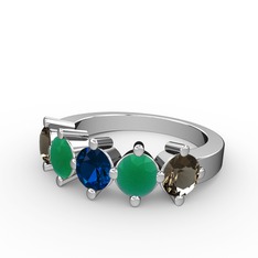 5 Taşlı Yüzük - Lab safir, kök zümrüt ve dumanlı kuvars 8 ayar beyaz altın yüzük #192xngo