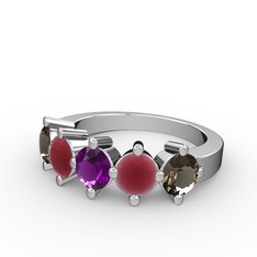 5 Taşlı Yüzük - Ametist, kök yakut ve dumanlı kuvars 925 ayar gümüş yüzük #194gxzd