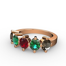 Garnet, yeşil kuvars ve dumanlı kuvars 8 ayar rose altın yüzük