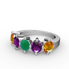 5 Taşlı Yüzük - Kök zümrüt, ametist ve sitrin 8 ayar beyaz altın yüzük #19a0rct