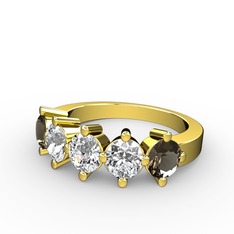 Beyaz zirkon, swarovski ve dumanlı kuvars 14 ayar altın yüzük
