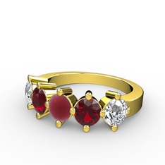5 Taşlı Yüzük - Kök yakut, garnet ve swarovski 18 ayar altın yüzük #19okab5