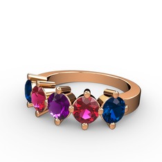 Ametist, rodolit garnet ve lab safir 8 ayar rose altın yüzük
