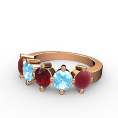 5 Taşlı Yüzük - Garnet, akuamarin ve kök yakut 18 ayar rose altın yüzük #19uozwx