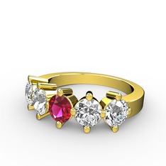 5 Taşlı Yüzük - Rodolit garnet, pırlanta ve swarovski 8 ayar altın yüzük (1.32 karat) #19wpx74