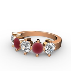 5 Taşlı Yüzük - Swarovski, kök yakut ve pırlanta 18 ayar rose altın yüzük (1.32 karat) #19wsazm