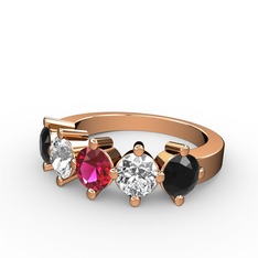 Rodolit garnet, pırlanta ve siyah zirkon 14 ayar rose altın yüzük (1.32 karat)