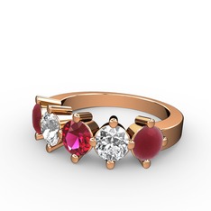 5 Taşlı Yüzük - Rodolit garnet, swarovski ve kök yakut 18 ayar rose altın yüzük #1a9rhyx