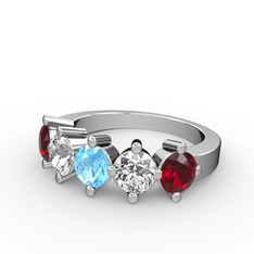 5 Taşlı Yüzük - Akuamarin, pırlanta ve garnet 8 ayar beyaz altın yüzük (1.32 karat) #1acq675