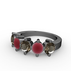 Dumanlı kuvars ve kök yakut 925 ayar siyah rodyum kaplama gümüş yüzük