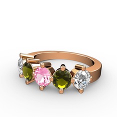 5 Taşlı Yüzük - Pembe kuvars, peridot ve pırlanta 8 ayar rose altın yüzük (1.32 karat) #1aovgp1