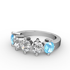 5 Taşlı Yüzük - Pırlanta, swarovski ve akuamarin 18 ayar beyaz altın yüzük (0.66 karat) #1awyoi0