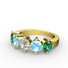 Swarovski, akuamarin ve yeşil kuvars 18 ayar altın yüzük