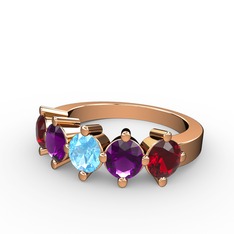 5 Taşlı Yüzük - Akuamarin, ametist ve garnet 18 ayar rose altın yüzük #1b0th0l