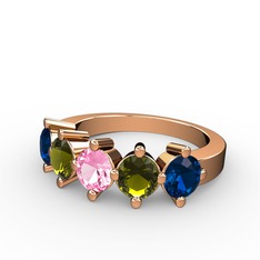 Pembe kuvars, peridot ve lab safir 18 ayar rose altın yüzük