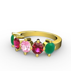 5 Taşlı Yüzük - Pembe kuvars, rodolit garnet ve kök zümrüt 18 ayar altın yüzük #1b2w6e9