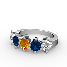 5 Taşlı Yüzük - Sitrin, lab safir ve pırlanta 14 ayar beyaz altın yüzük (1.32 karat) #1b7x0g2