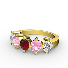 Garnet, pembe kuvars ve swarovski 14 ayar altın yüzük