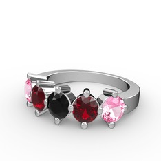 Siyah zirkon, garnet ve pembe kuvars 8 ayar beyaz altın yüzük