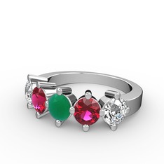5 Taşlı Yüzük - Kök zümrüt, rodolit garnet ve swarovski 8 ayar beyaz altın yüzük #1bbpyj4